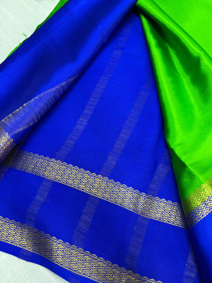 Pure Mysore silk Green with Blue saree (120+GSM)
