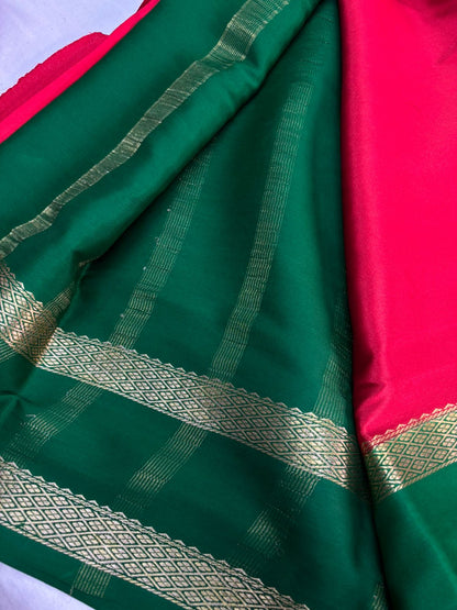 Pure Mysore silk Red with Green saree (120+GSM)