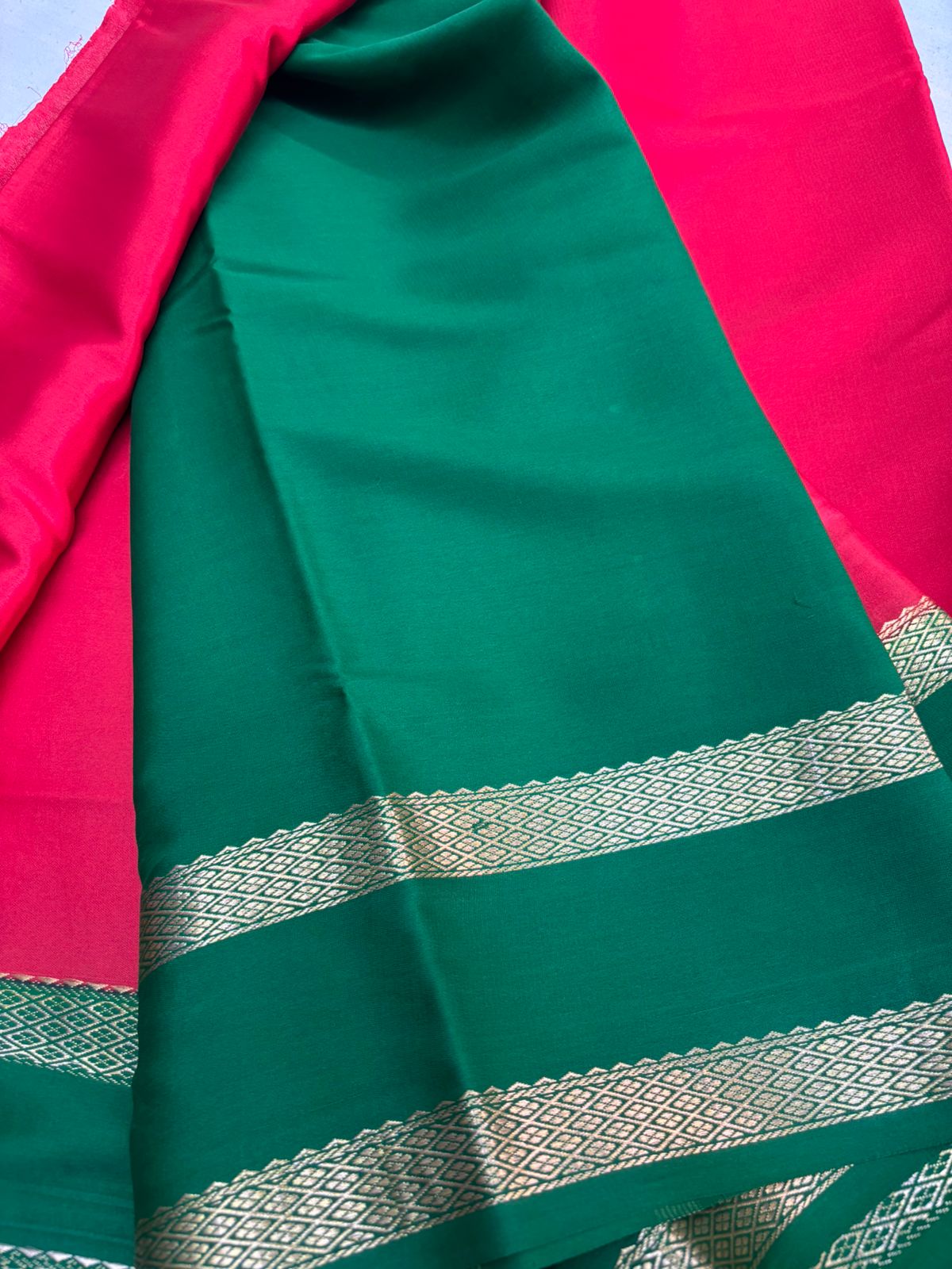 Pure Mysore silk Red with Green saree (120+GSM)