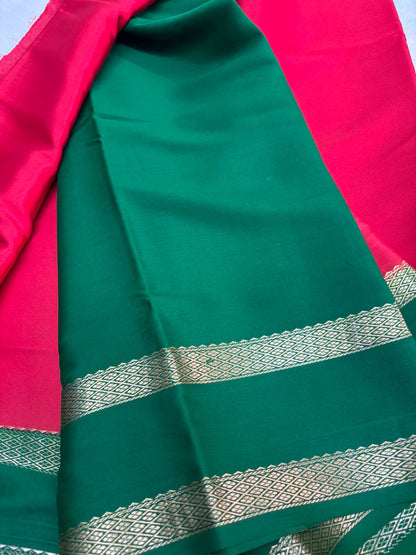 Pure Mysore silk Red with Green saree (120+GSM)