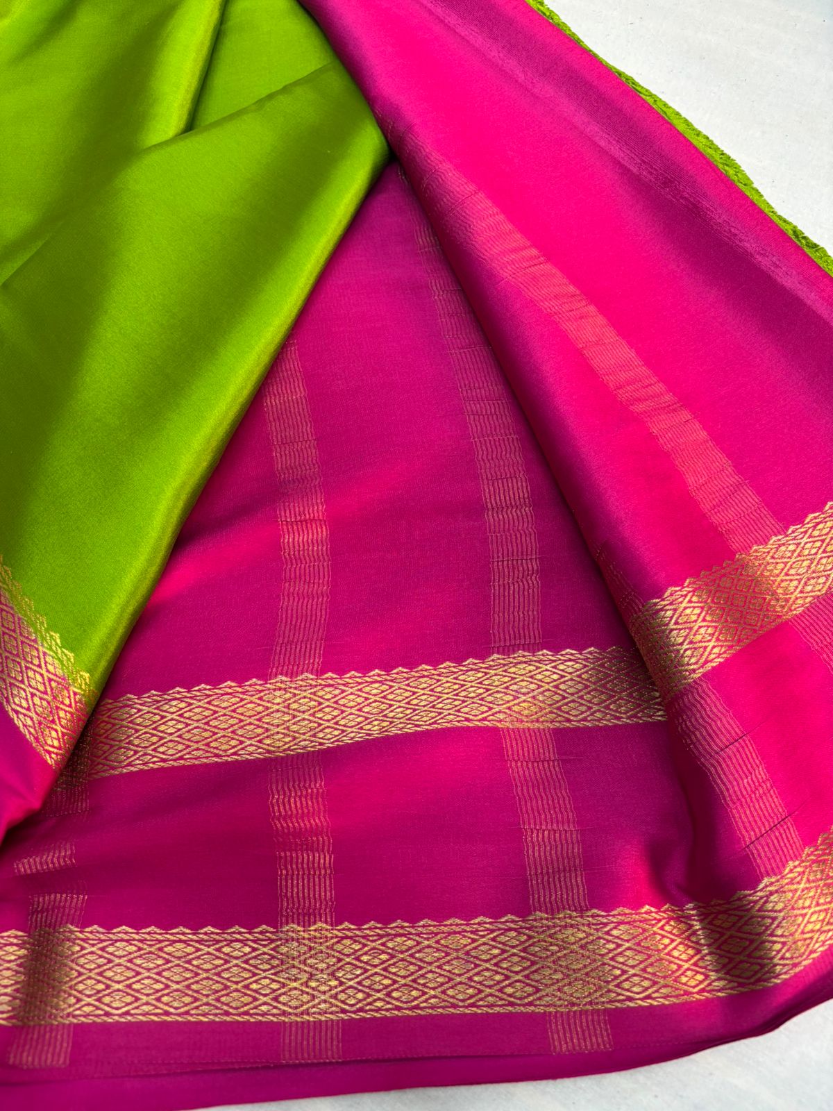 Pure Mysore silk  Green with Pink saree (120+GSM)