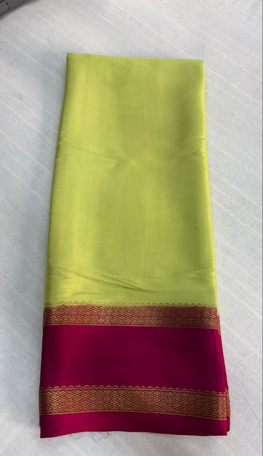 Pure Mysore silk Pistha Green  with Pink saree (120+GSM)
