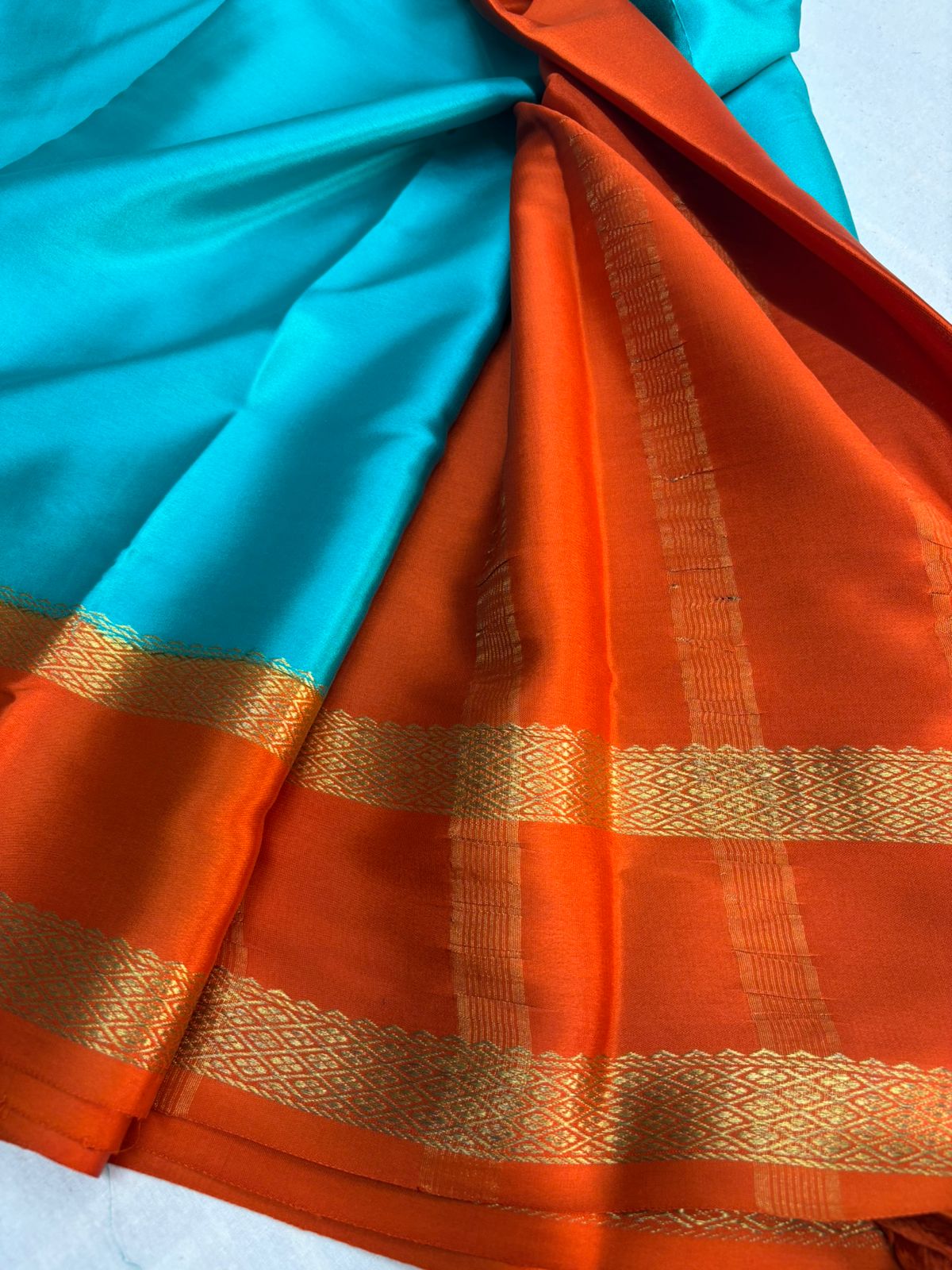 Pure Mysore Silk  Sky Blue  with Orange saree (120+GSM)