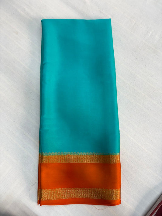 Pure Mysore Silk  Sky Blue  with Orange saree (120+GSM)