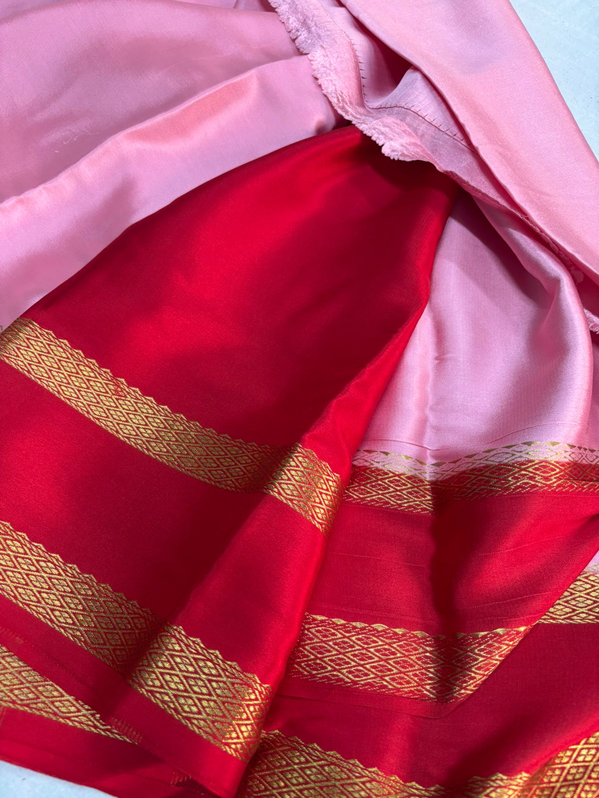 Pure Mysore Silk Pink with Dark Pink saree (120+GSM)