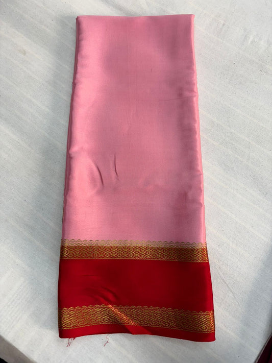 Pure Mysore Silk Pink with Dark Pink saree (120+GSM)