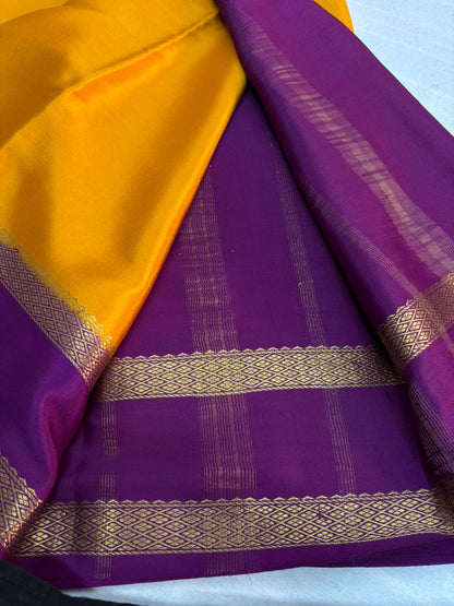 Pure Mysore Silk Mustard Yellow with Purple  saree (120+GSM)