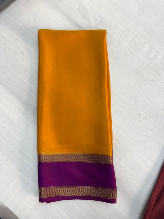 Pure Mysore Silk Mustard Yellow with Purple  saree (120+GSM)