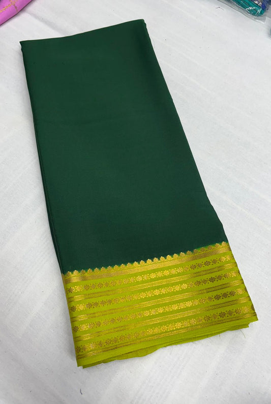 Pure Mysore Silk Mustard Yellow with BOTTLE GREEN  saree (120+GSM) (Copy)