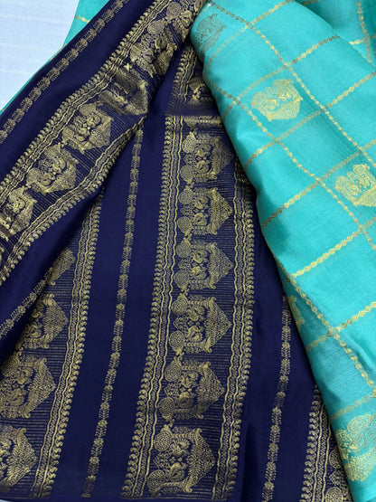 Ratha Vara Pure Mysore Silk Saree -Blue