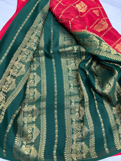 Ratha Vara Pure Mysore Silk Saree -Red
