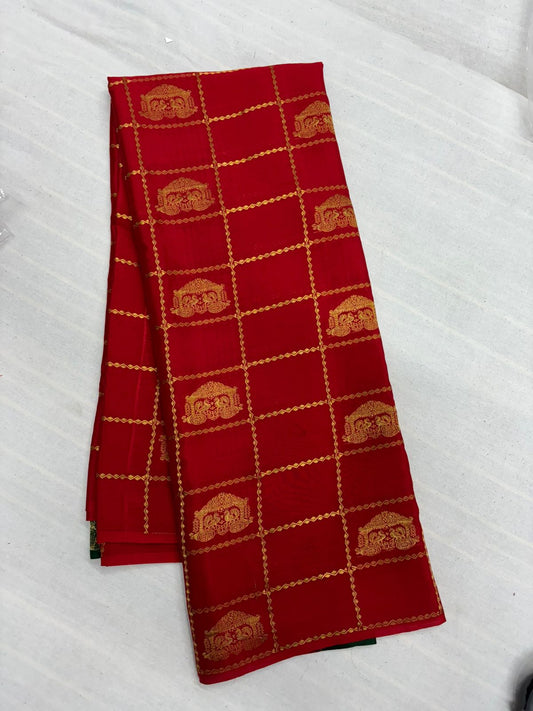 Ratha Vara Pure Mysore Silk Saree -Red
