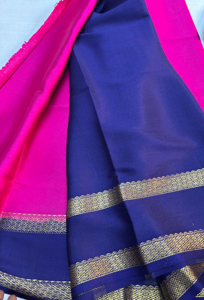 Pure Mysore silk Pink with Royal purple saree (120+GSM)