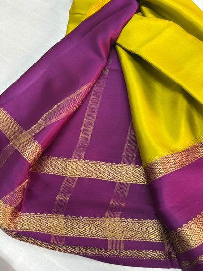 Pure Mysore silk Olive with purple saree (120+GSM)