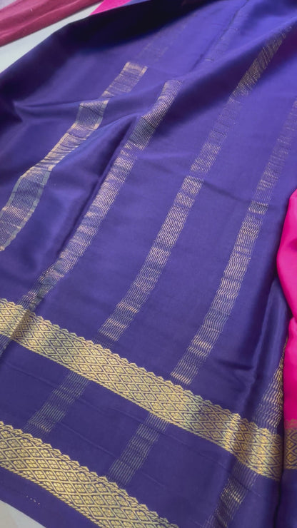 Pure Mysore Silk Saree with contrast Border -Pink